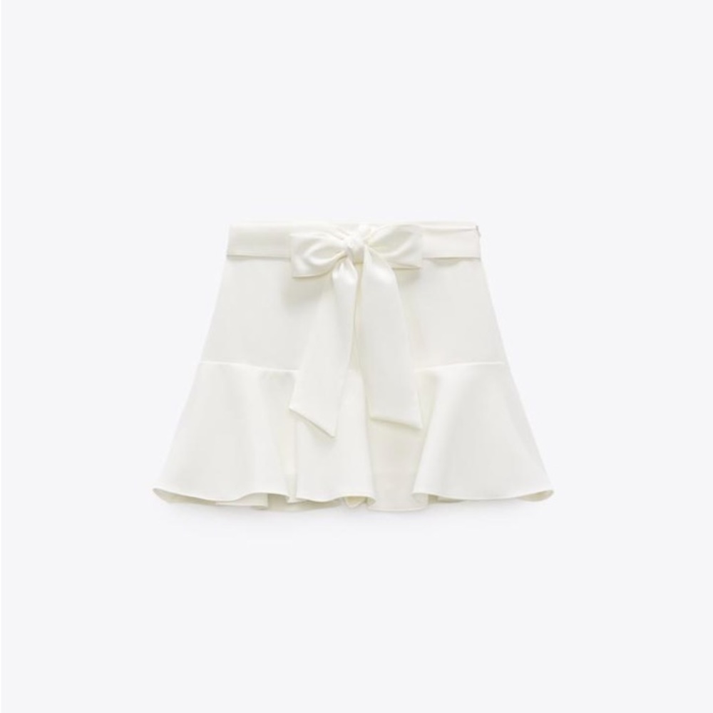 Zara White Flared Skort with Bow